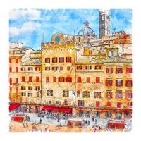 Siena Italy Watercolor sketch hand drawn illustration vector