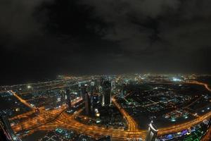 Panorama of down town Dubai city at night photo