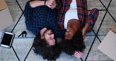 Top view of attractive young multiethnic couple photo