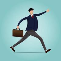 Vector illustration of businessman running forward with a briefcase in the hand. Rushing in a hurry to get on time