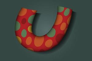 Realistic 3D Letter U concept. Character of alphabet letter font with colorful dots vector illustration