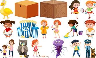 Set of different cute kids and objects vector