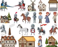 Medieval cartoon characters and objects vector