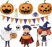 conjunto de elementos y personajes de dibujos animados de halloween vector