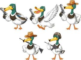 Set of duckling doing different activities vector