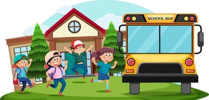 Children going to school by bus vector