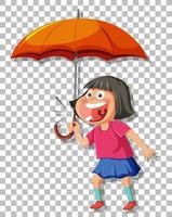 una niña sosteniendo un paraguas en el fondo de la cuadrícula vector