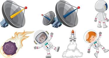 conjunto de objetos y personajes de dibujos animados espaciales vector