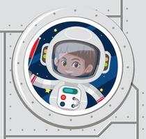 ventana de nave espacial con astronauta vector