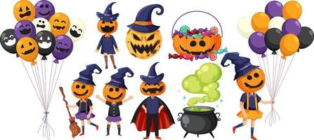 conjunto de elementos y personajes de dibujos animados de halloween vector