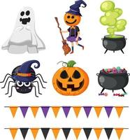 conjunto de elementos y personajes de dibujos animados de halloween vector