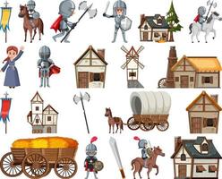 Medieval cartoon characters and objects vector