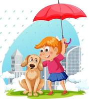 Rainy season with cartoon character vector