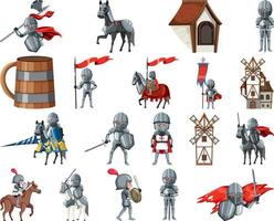 Medieval cartoon characters and objects vector