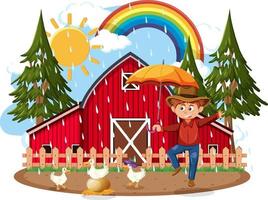 Barm farm with cartoon character vector