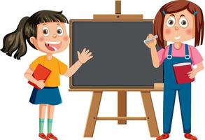 Chalkboard with school kids template vector