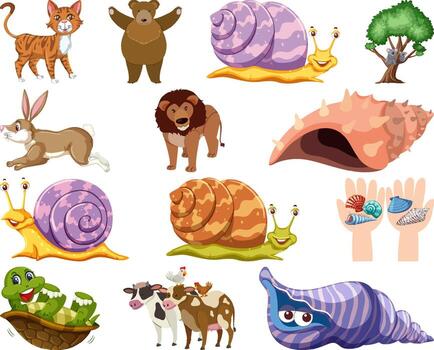 conjunto de dibujos animados de varios animales vector