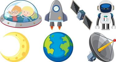 Set of space cartoon characters and objects vector