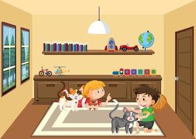 Children playing with cat vector