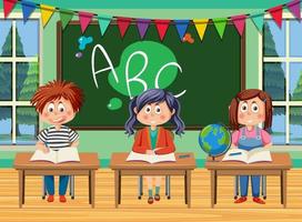 Classroom scene with student kids vector