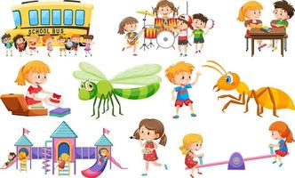 Set of cute kids and objects vector