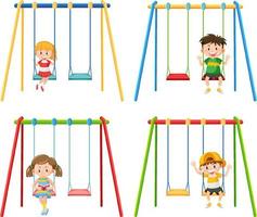 Kid on swing set playground on white background vector