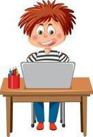 un niño sentado frente a una computadora portátil vector