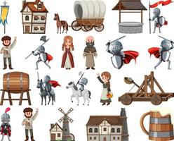 Medieval cartoon characters and objects vector