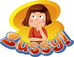 Sussy text word banner comic style with cartoon character expression vector