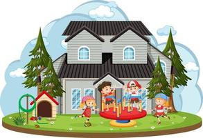 Children playing infront of house playground vector