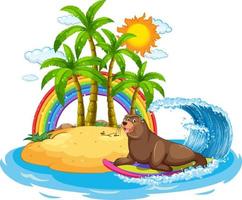 Sea lion of surfboard at the beach vector