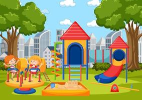 Children playing in front of school playground vector