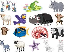 conjunto de dibujos animados de varios animales vector