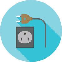 icono de sombra larga plana de cable y enchufe vector