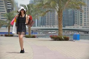 beautiful woman goes in shopping photo