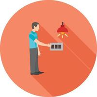 Man Turning Light On Flat Long Shadow Icon vector