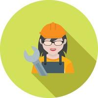 Mechanic Female Flat Long Shadow Icon vector