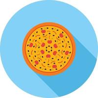 pizza, plano, largo, sombra, icono vector