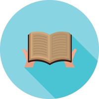 leyendo el libro sagrado plana larga sombra icono vector