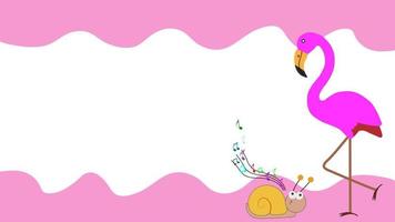 Cartoon flamingo and snail on banner dripping wave pink. There is white space for the text. vector