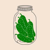 Jar with cucumbers. Vector in cartoon style. All elements are isolated. Canned food.