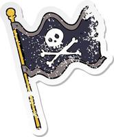 pegatina angustiada de una bandera pirata de dibujos animados vector