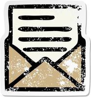 distressed sticker of a cute cartoon letter and envelope vector