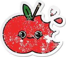 distressed sticker of a cute cartoon apple vector