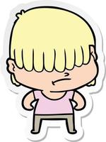 sticker of a cartoon boy with untidy hair vector