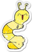 distressed sticker of a cartoon happy caterpillar vector