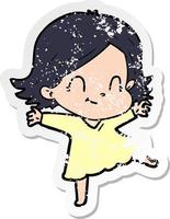 distressed sticker of a cartoon friendly girl vector