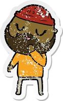 distressed sticker of a cartoon man with beard vector