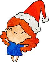 christmas textured cartoon of kawaii girl vector