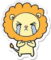 sticker of a cartoon crying lion vector